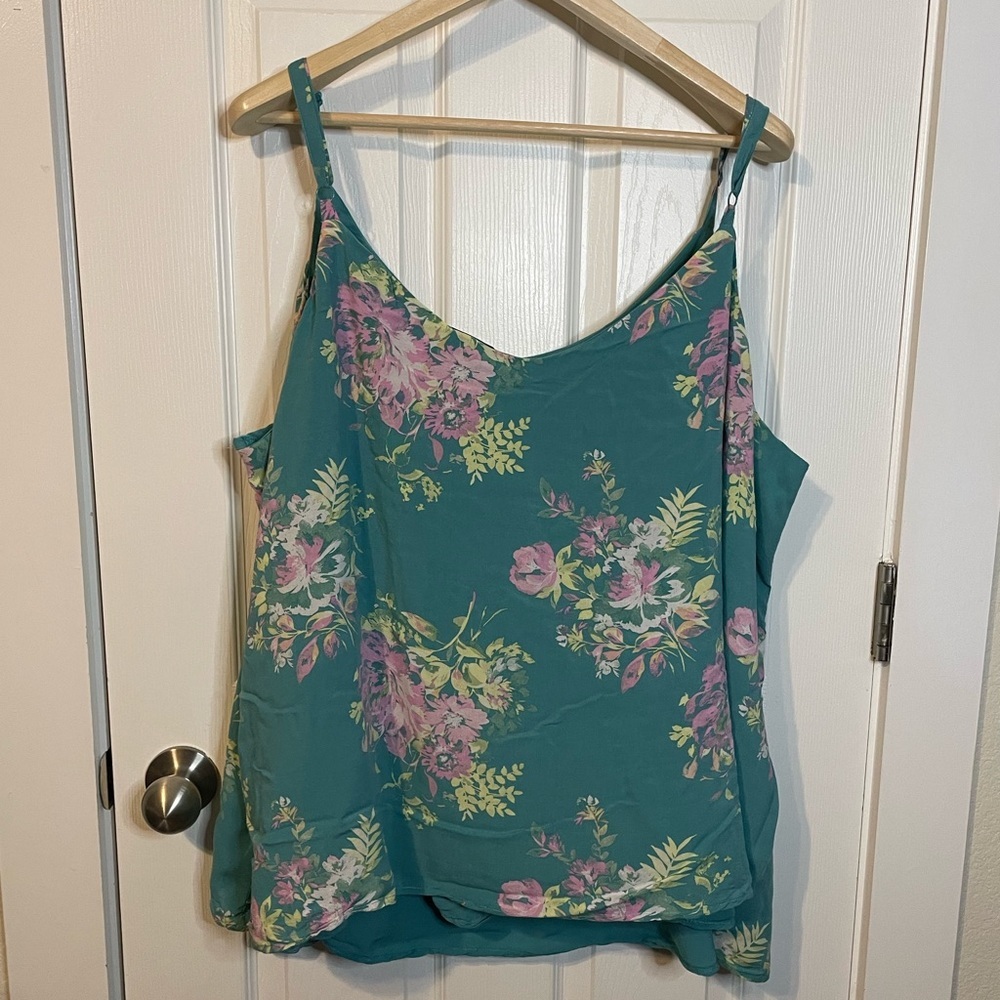 Torrid flowy teal spaghetti strap tank w/ floral pattern plus sz 5X - Picture 7 of 11